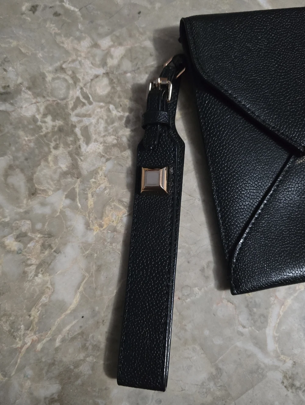 Stella & Dot Avalon Black Envelope Clutch Wristlet w/ Rose Gold Metal Accent
